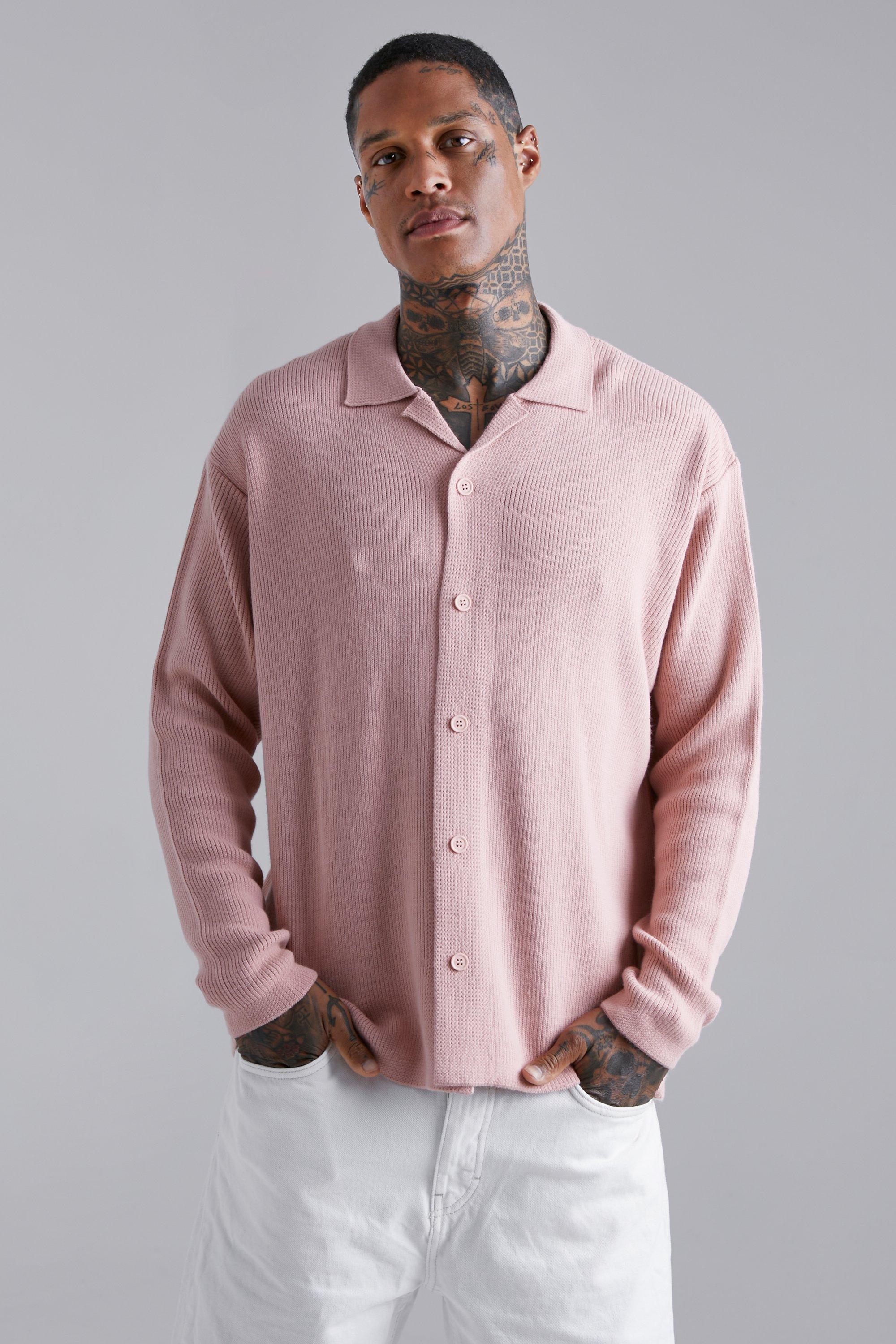 Long Sleeve Knitted Pleated Revere Shirt | boohooMAN USA